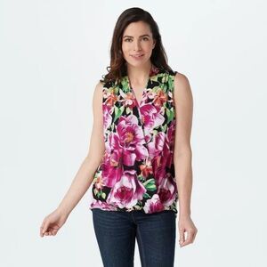 G.I.L.I. Printed Surplice Knit Top-Black Floral 3x A380173